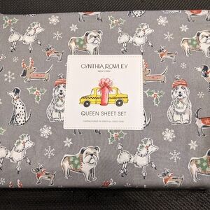 Cynthia Rowley Winter Dogs Queen Sheet Set Christmas Holiday Woof Woof!
